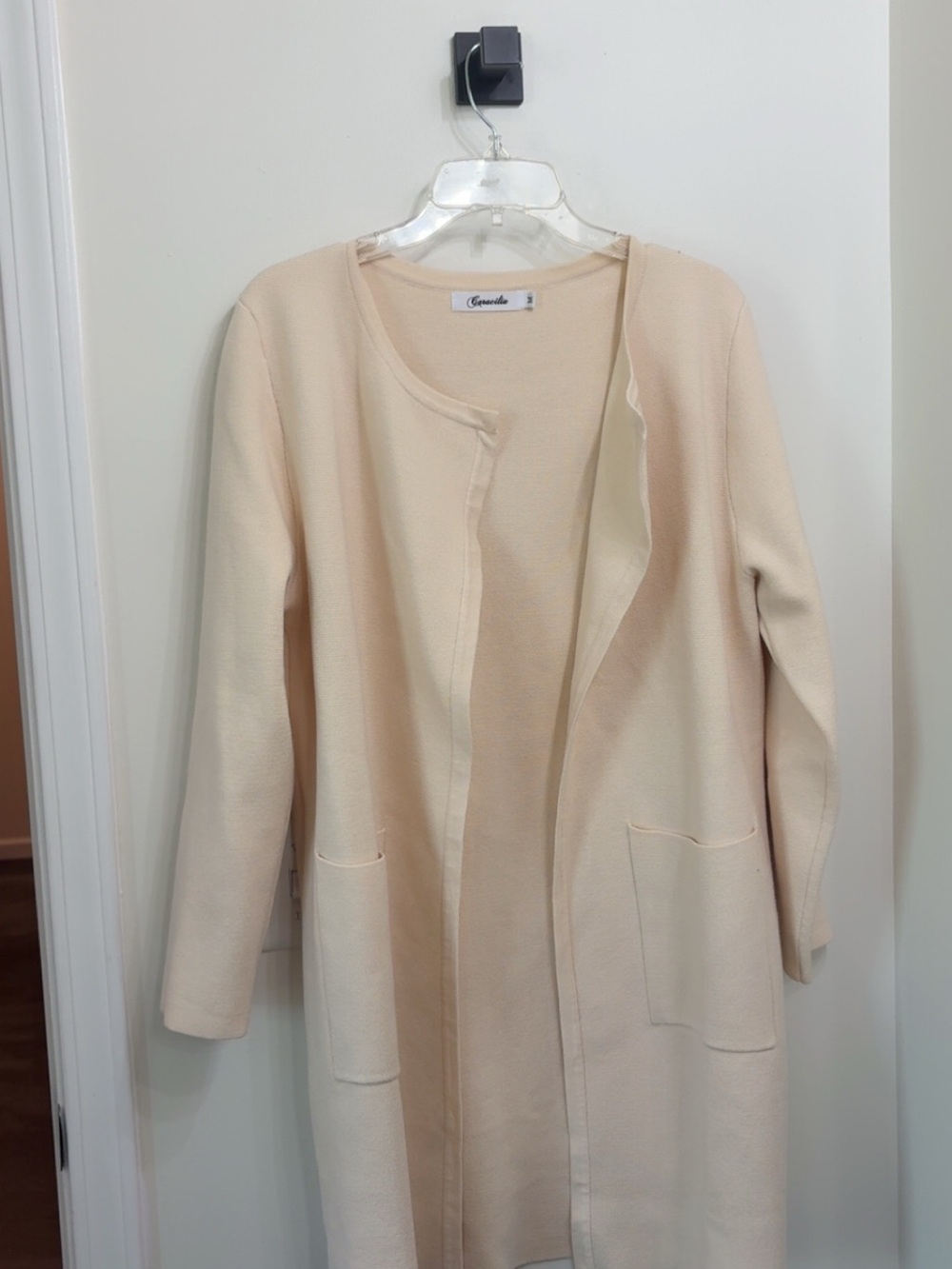 Eileen Fisher Pale Cream Open-Front Long Knit Cardigan